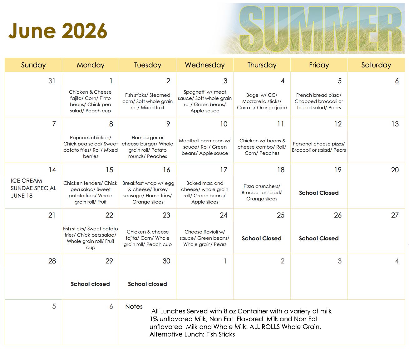 June 2026 Menu